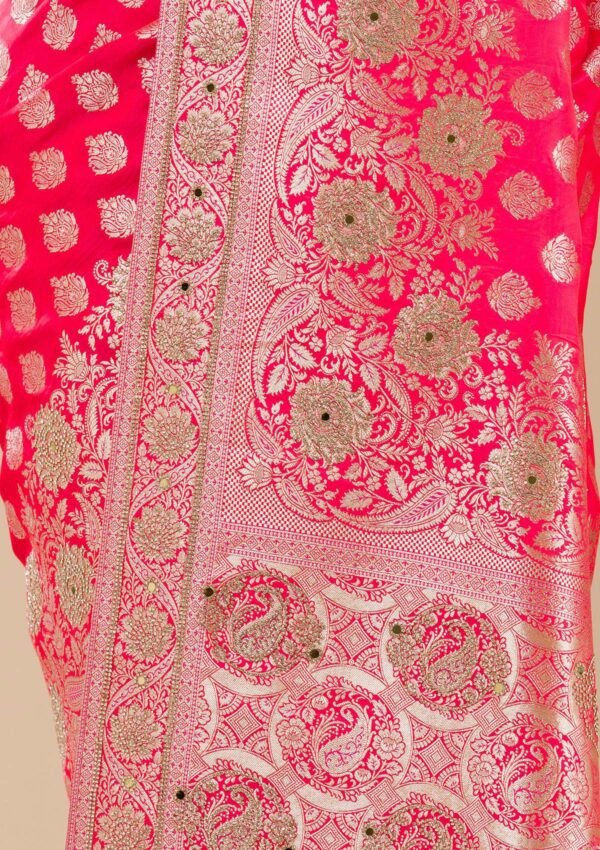 Exquisite Rani Pink Zariwork Raw Silk Saree for Elegant Occasions - Image 8