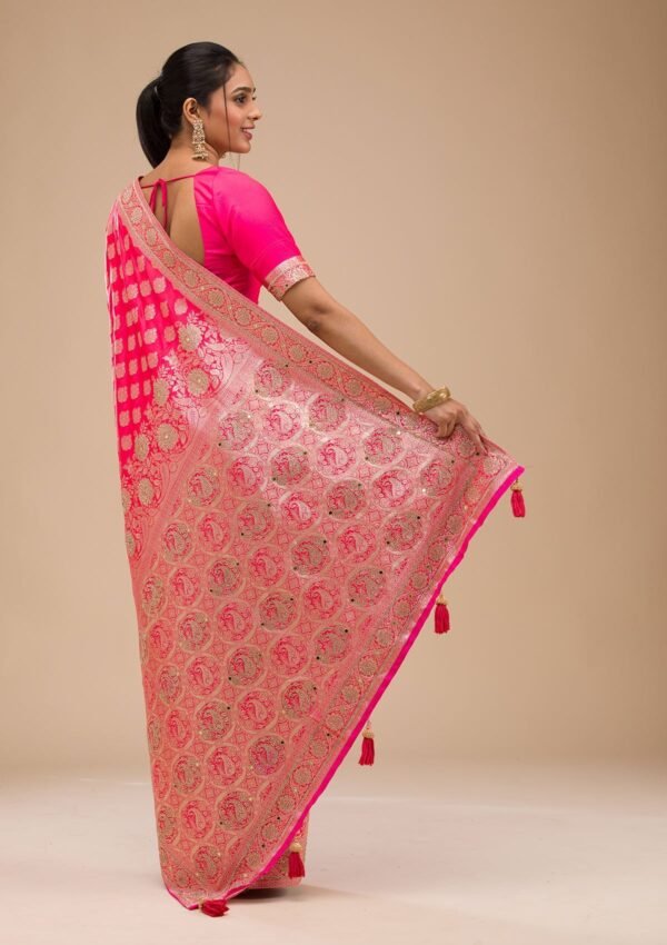 Exquisite Rani Pink Zariwork Raw Silk Saree for Elegant Occasions - Image 2