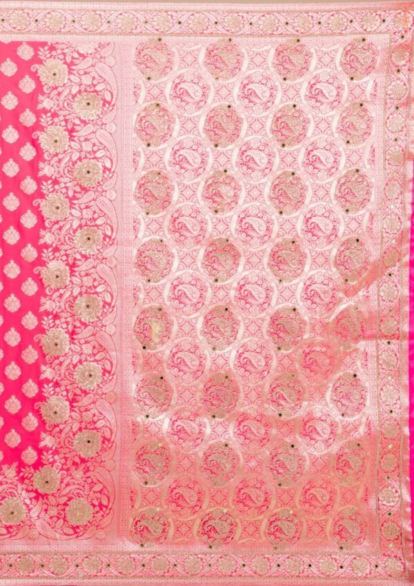 Exquisite Rani Pink Zariwork Raw Silk Saree for Elegant Occasions - Image 9
