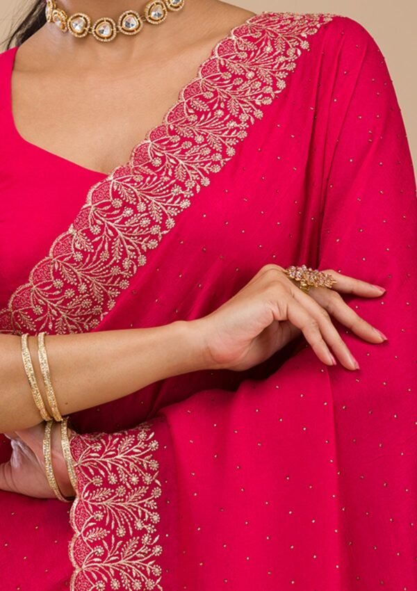 Elegant Rani Pink Soft Silk Saree with Exquisite Zariwork - Image 8