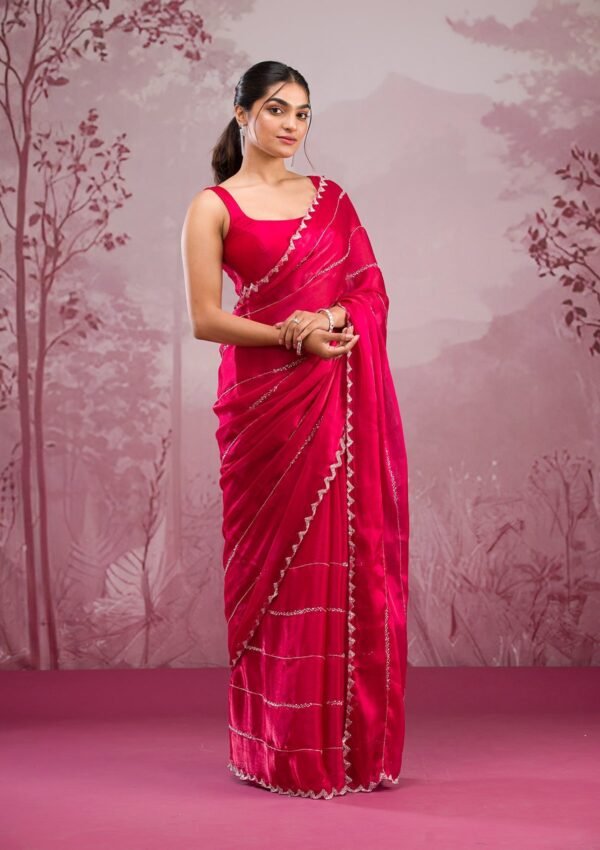 Elegant Red Cutdana Tissue Saree for a Stunning Look - Image 5