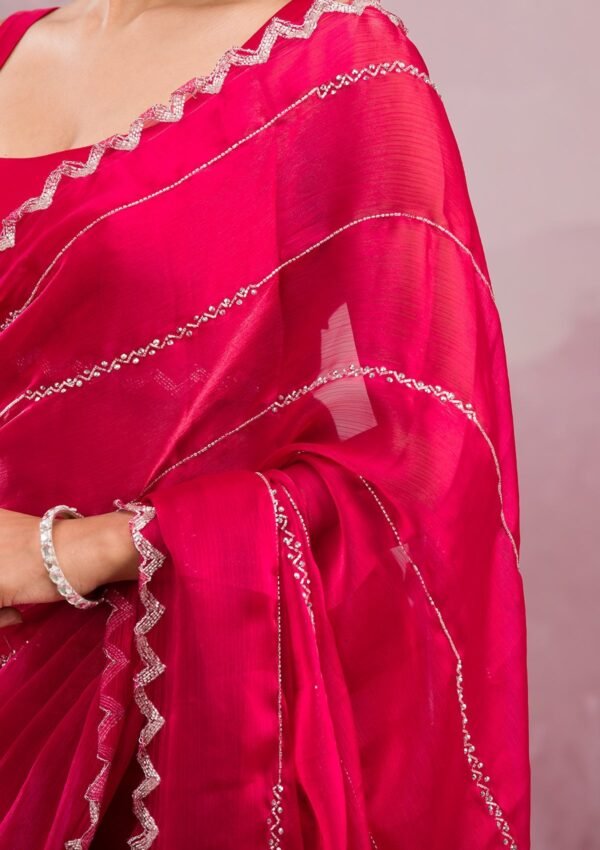 Elegant Red Cutdana Tissue Saree for a Stunning Look - Image 7