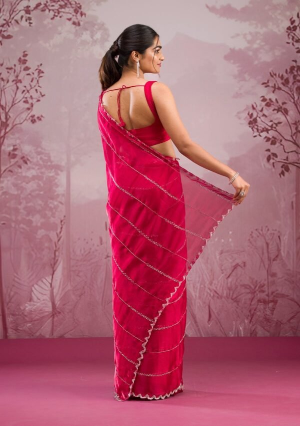 Elegant Red Cutdana Tissue Saree for a Stunning Look - Image 2