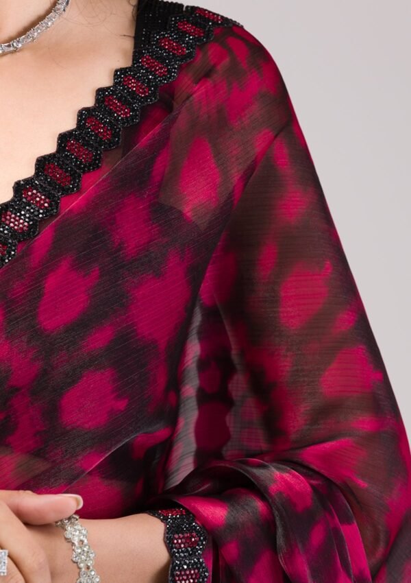 Elegant Red Organza Saree with Beautiful Prints - Image 7