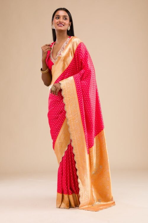 Exquisite Red Banarasi Silk Saree with Elegant Stonework