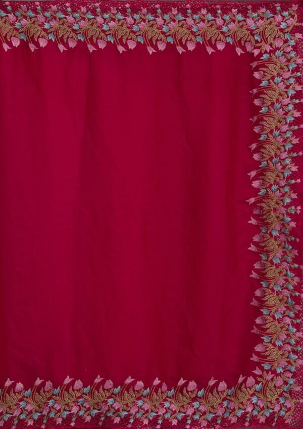 Elegant Red Threadwork Tissue Saree for a Dazzling Look - Image 8