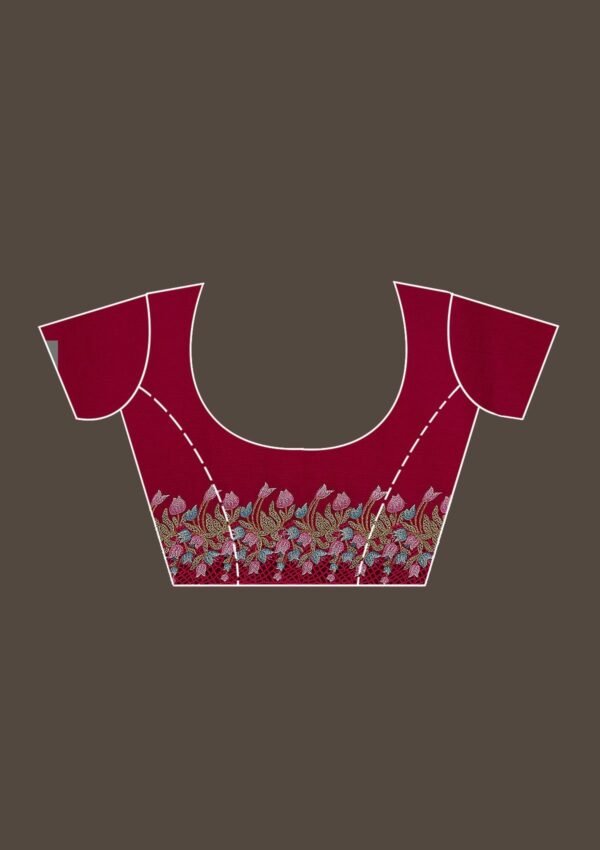 Elegant Red Threadwork Tissue Saree for a Dazzling Look - Image 9