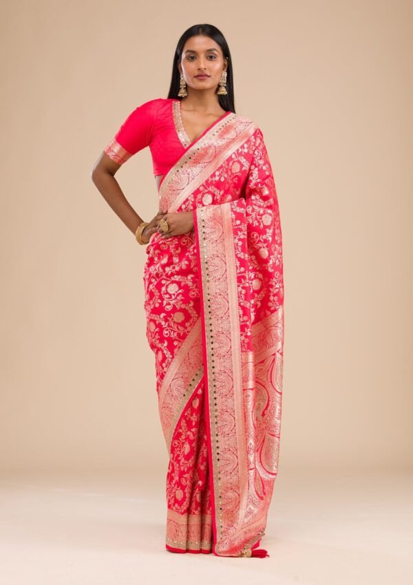 Elegant Red Banarasi Silk Saree with Exquisite Zariwork