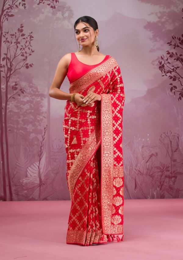 Stunning Red Georgette Saree with Intricate Zariwork - Image 3