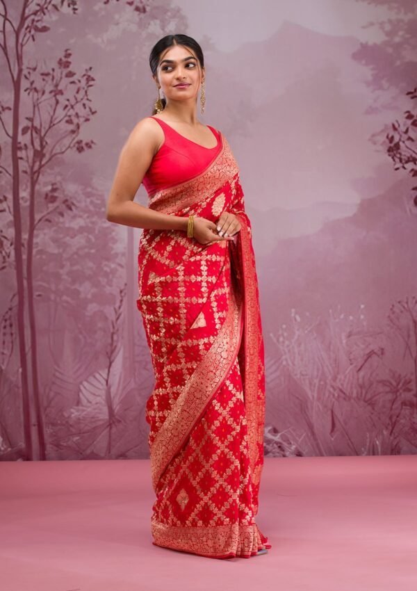 Stunning Red Georgette Saree with Intricate Zariwork - Image 5