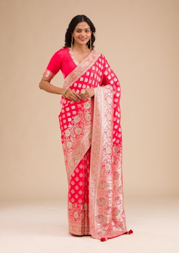 Stunning Red Zariwork Raw Silk Saree for Elegant Occasions