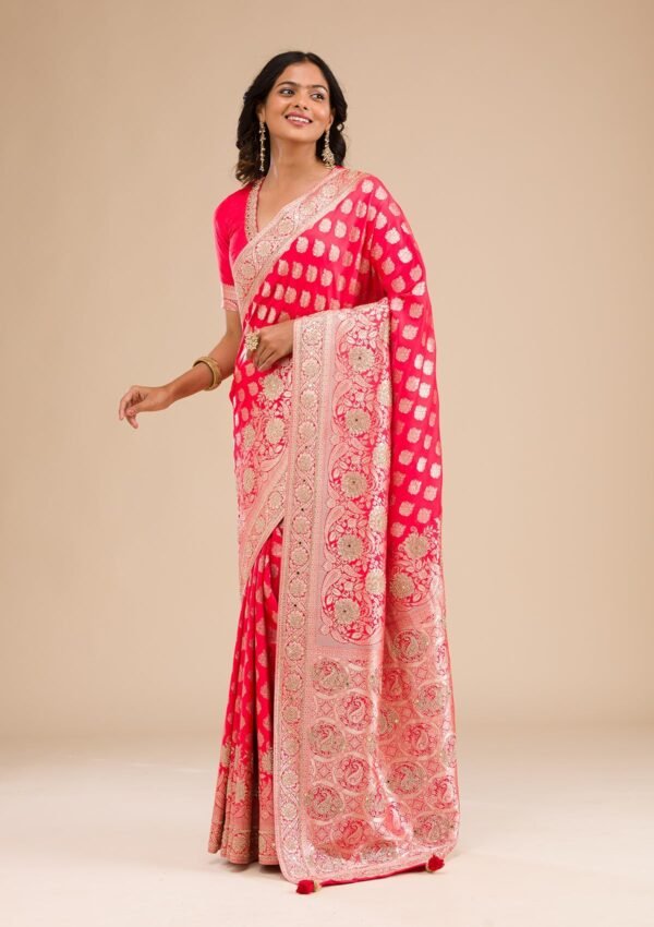 Stunning Red Zariwork Raw Silk Saree for Elegant Occasions - Image 4