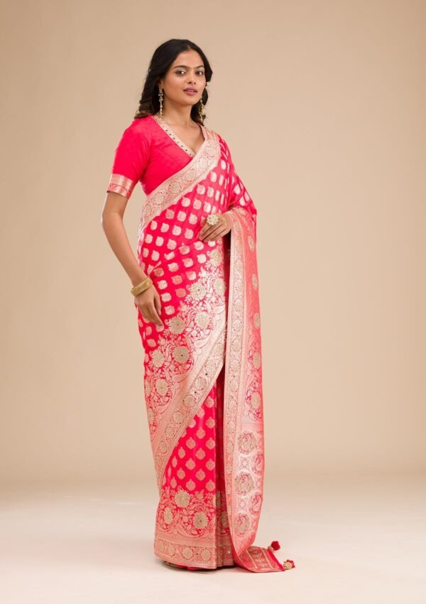 Stunning Red Zariwork Raw Silk Saree for Elegant Occasions - Image 5