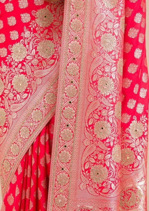 Stunning Red Zariwork Raw Silk Saree for Elegant Occasions - Image 7