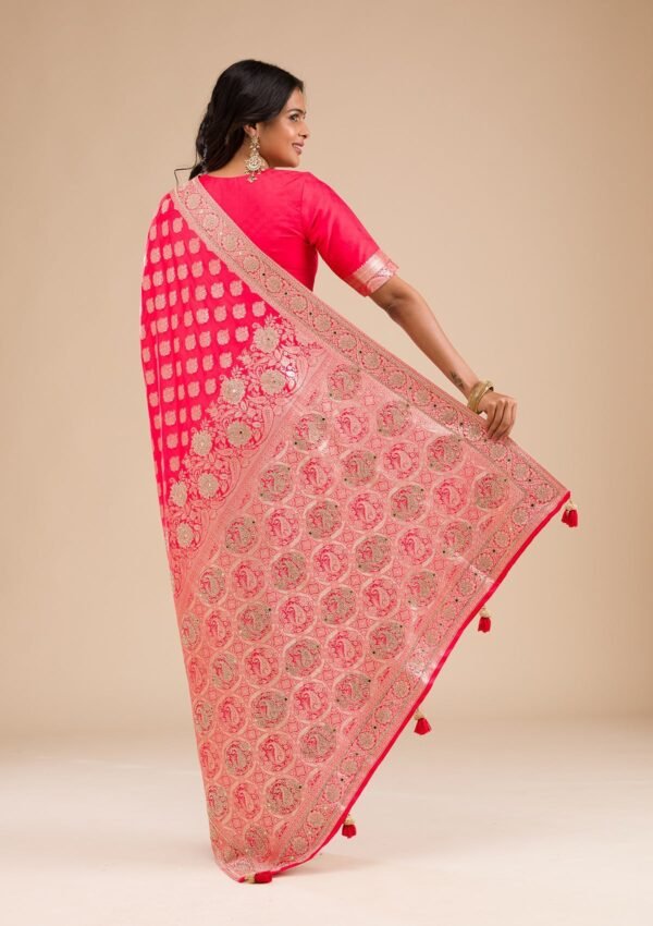 Stunning Red Zariwork Raw Silk Saree for Elegant Occasions - Image 2