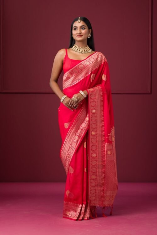 Exquisite Red Zariwork Soft Silk Saree for Elegant Occasions