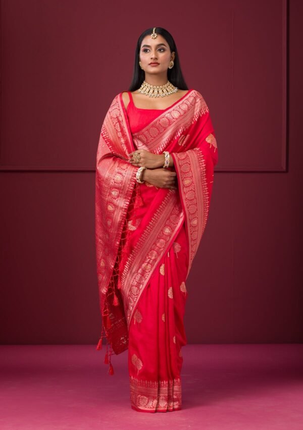 Luxurious Soft Silk Saree with Elegant Red Zariwork - Image 5