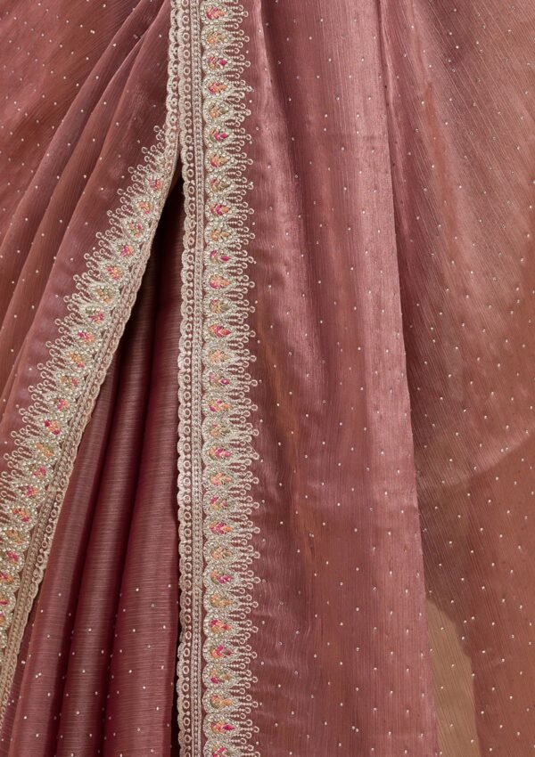 Rustic Elegance Chiffon Saree with Stonework - Image 7