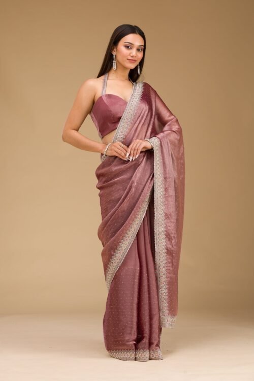 Rustic Elegance Chiffon Saree with Stonework