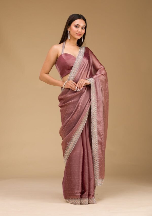 Rustic Elegance Chiffon Saree with Stonework