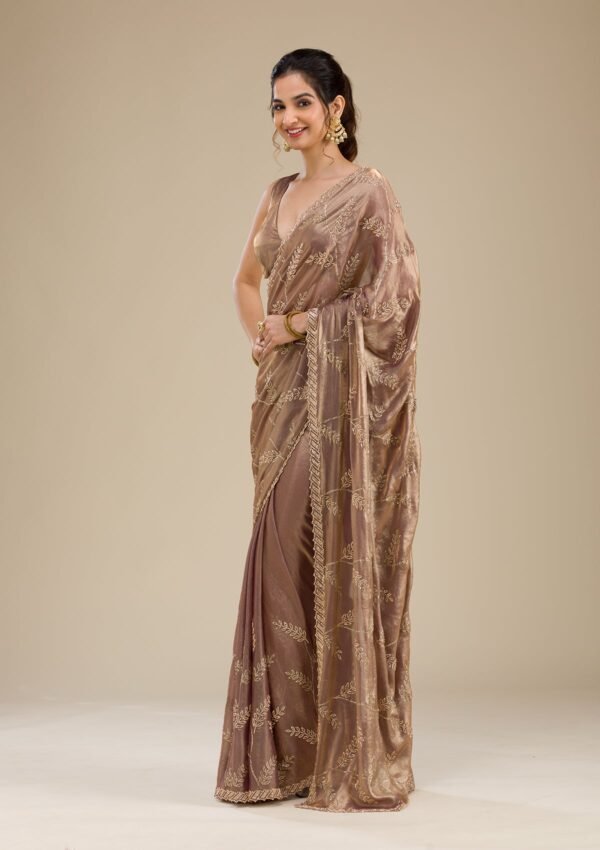 Elegant Rust Satin Saree with Stunning Stonework - Image 3