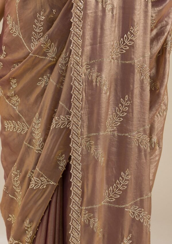 Elegant Rust Satin Saree with Stunning Stonework - Image 7