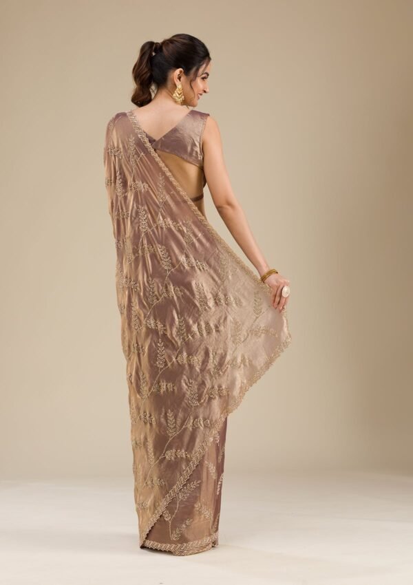 Elegant Rust Satin Saree with Stunning Stonework - Image 2