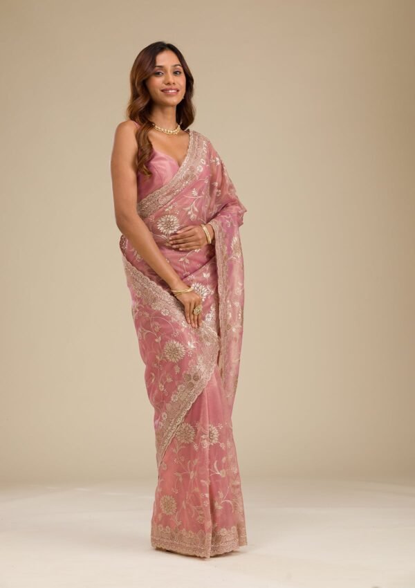 Elegant Rust Tissue Saree with Exquisite Zariwork - Image 5