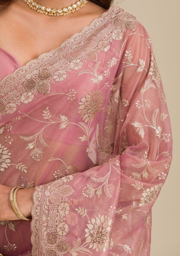 Elegant Rust Tissue Saree with Exquisite Zariwork - Image 7