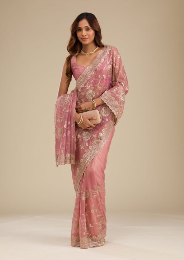 Elegant Rust Tissue Saree with Exquisite Zariwork