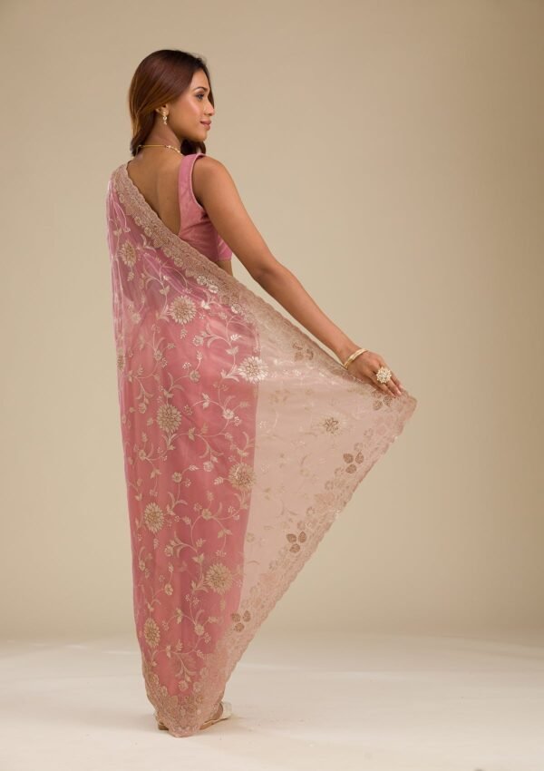 Elegant Rust Tissue Saree with Exquisite Zariwork - Image 2