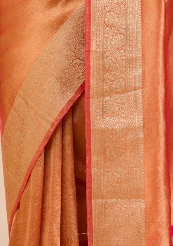 Elegant Rust Zari Embroidered Tissue Saree - Image 9