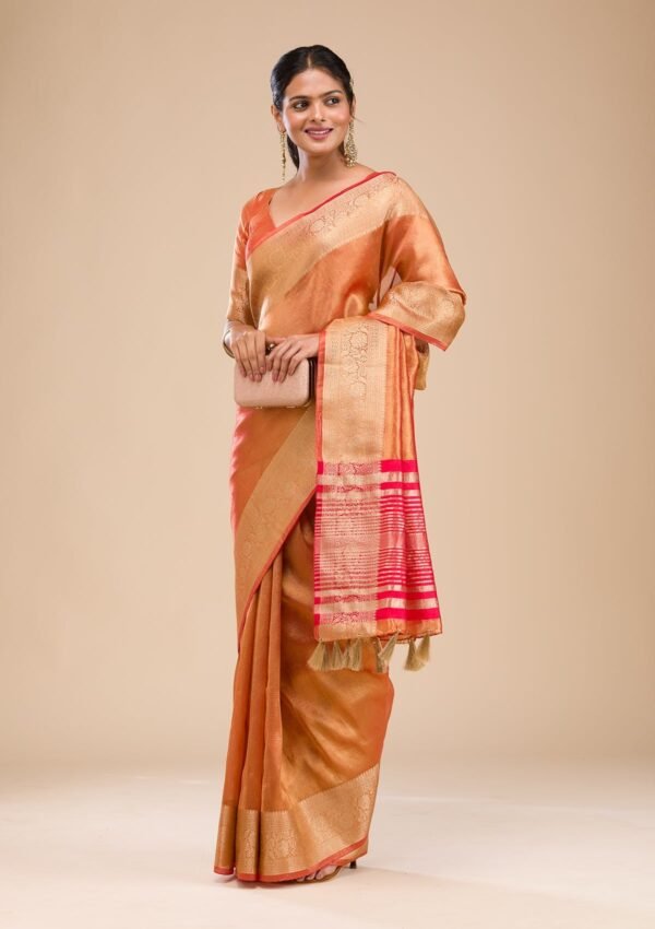 Elegant Rust Zari Embroidered Tissue Saree - Image 4