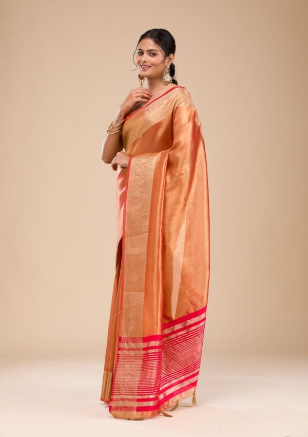 Elegant Rust Zari Embroidered Tissue Saree - Image 5