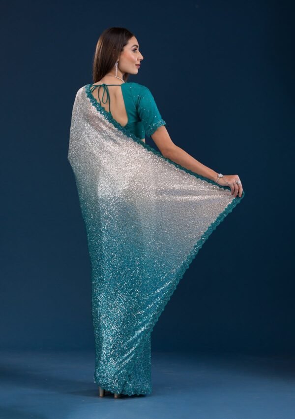 Elegant Sea Green Georgette Saree Adorned with Sparkling Sequins - Image 2