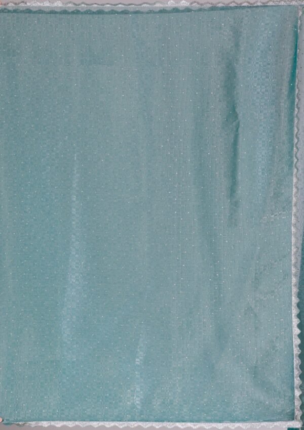 Elegant Sea Green Organza Saree with Intricate Stonework - Image 9