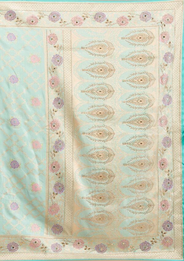 Elegant Sea Green Soft Silk Saree with Exquisite Stonework - Image 9