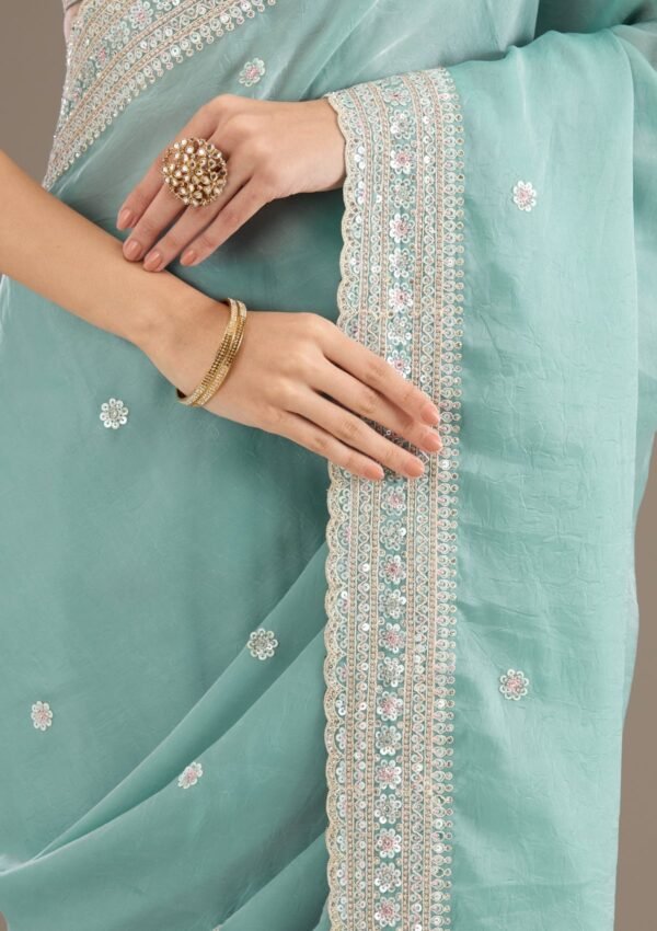 Elegant Sea Green Stonework Tissue Saree for Timeless Style - Image 7