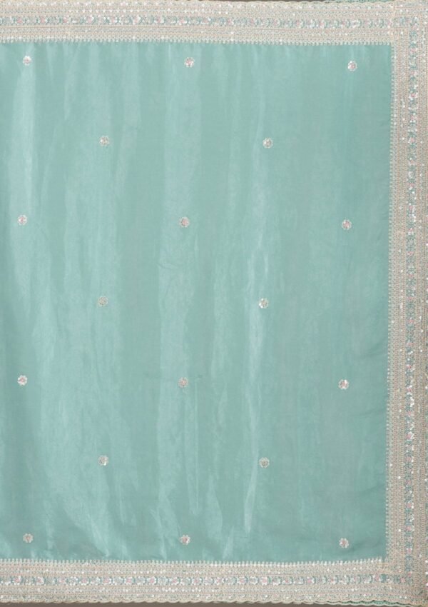 Elegant Sea Green Stonework Tissue Saree for Timeless Style - Image 8