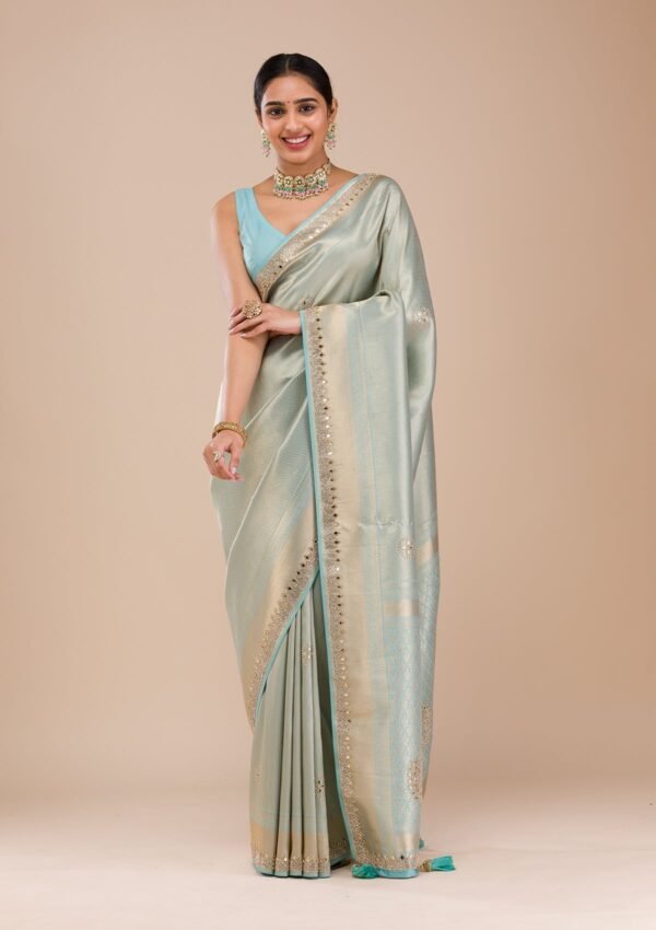 Stunning Sky Blue Silk Saree with Exquisite Mirrorwork