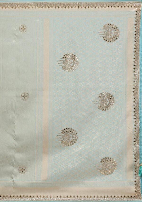 Stunning Sky Blue Silk Saree with Exquisite Mirrorwork - Image 8
