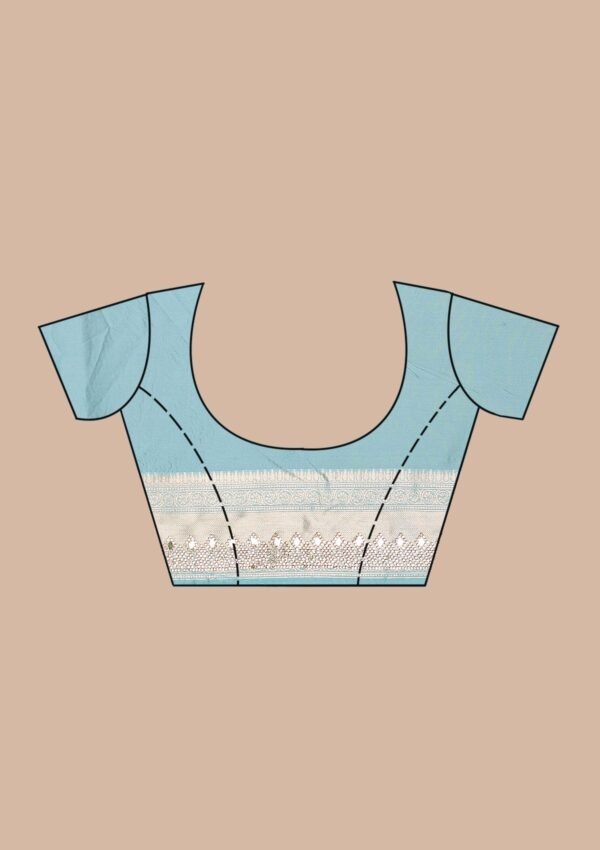 Exquisite Sky Blue Silk Saree Adorned with Mirrorwork - Image 9