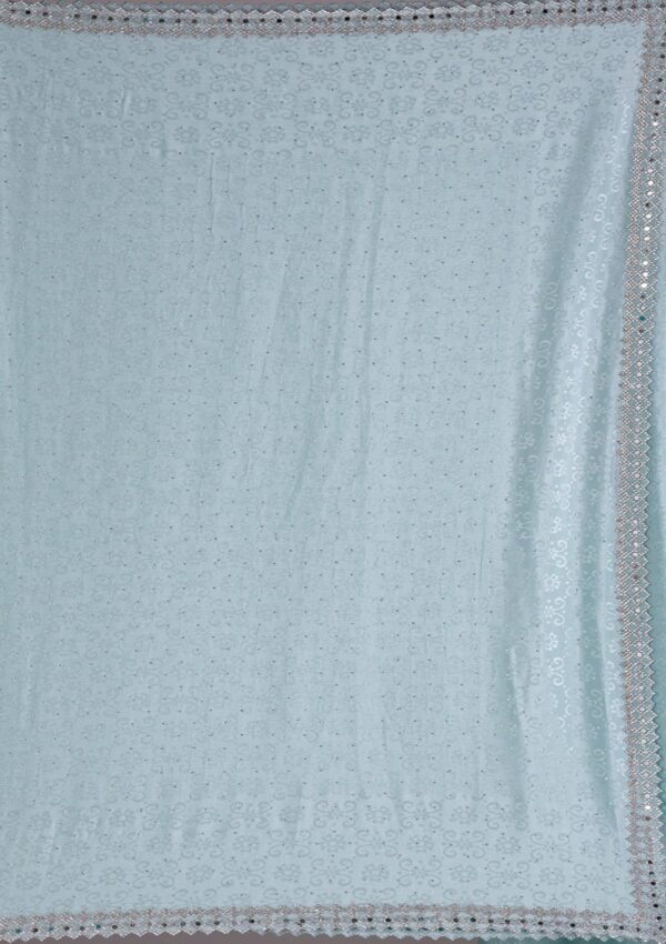 Elegant Sky Blue Semi Crepe Saree with Intricate Stonework - Image 10