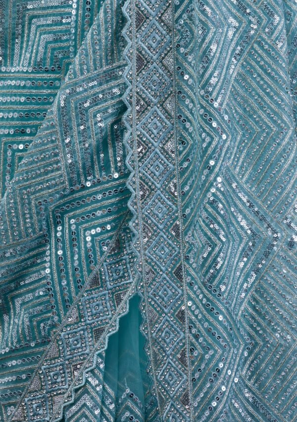 Exquisite Sky Blue Threadwork Net Saree for Elegant Occasions - Image 7