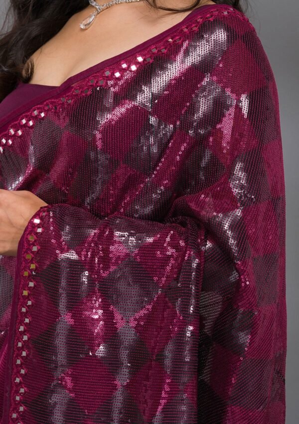 Glamorous Wine Sequined Georgette Saree - Image 8
