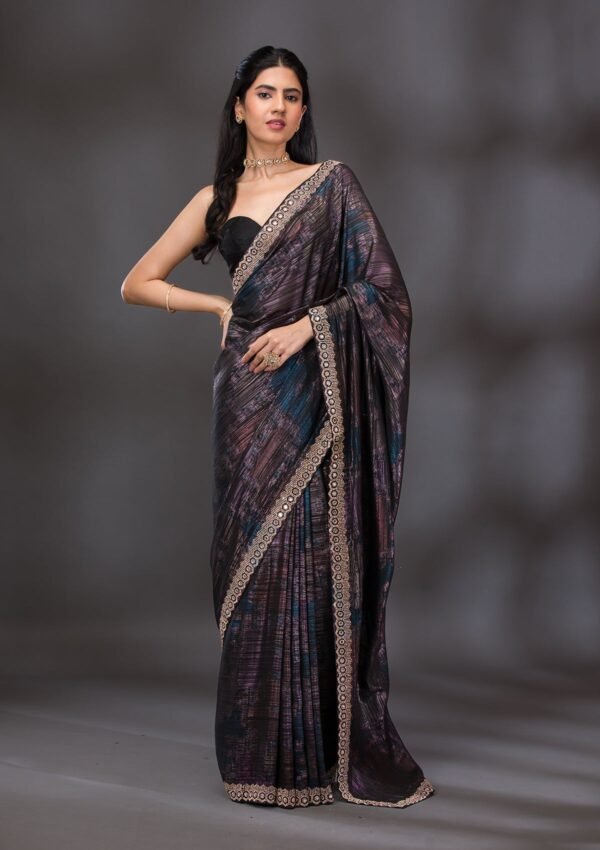 Glistening Wine Stonework Saree for a Stunning Look - Image 3