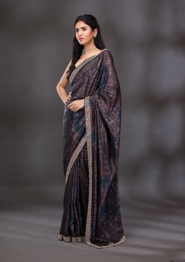 Glistening Wine Stonework Saree for a Stunning Look - Image 4