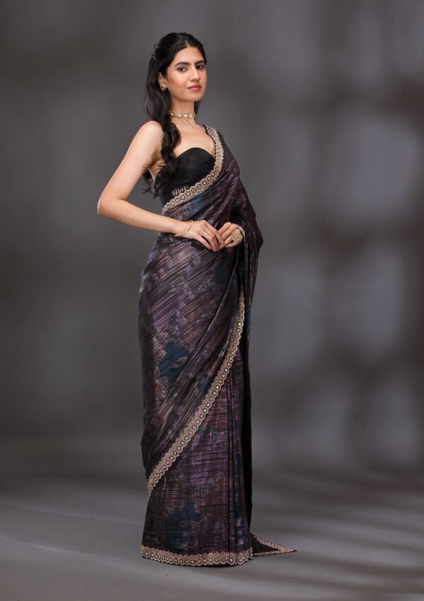 Glistening Wine Stonework Saree for a Stunning Look - Image 5