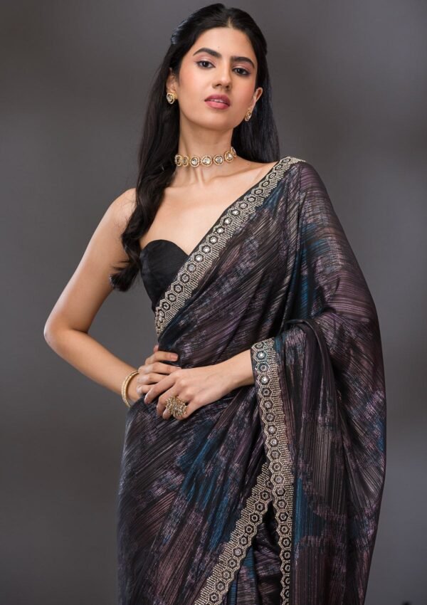 Glistening Wine Stonework Saree for a Stunning Look - Image 6