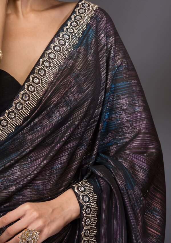 Glistening Wine Stonework Saree for a Stunning Look - Image 7